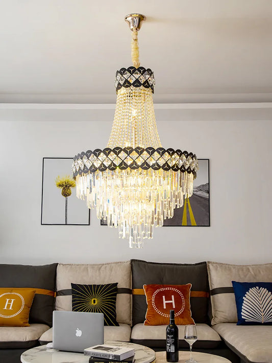 Duplex Building Crystal Chandelier - Post-Modern Light Luxury Elegance for Spiral Staircases, Halls, Villas, and Living Rooms with Suspended Gloss Lighting