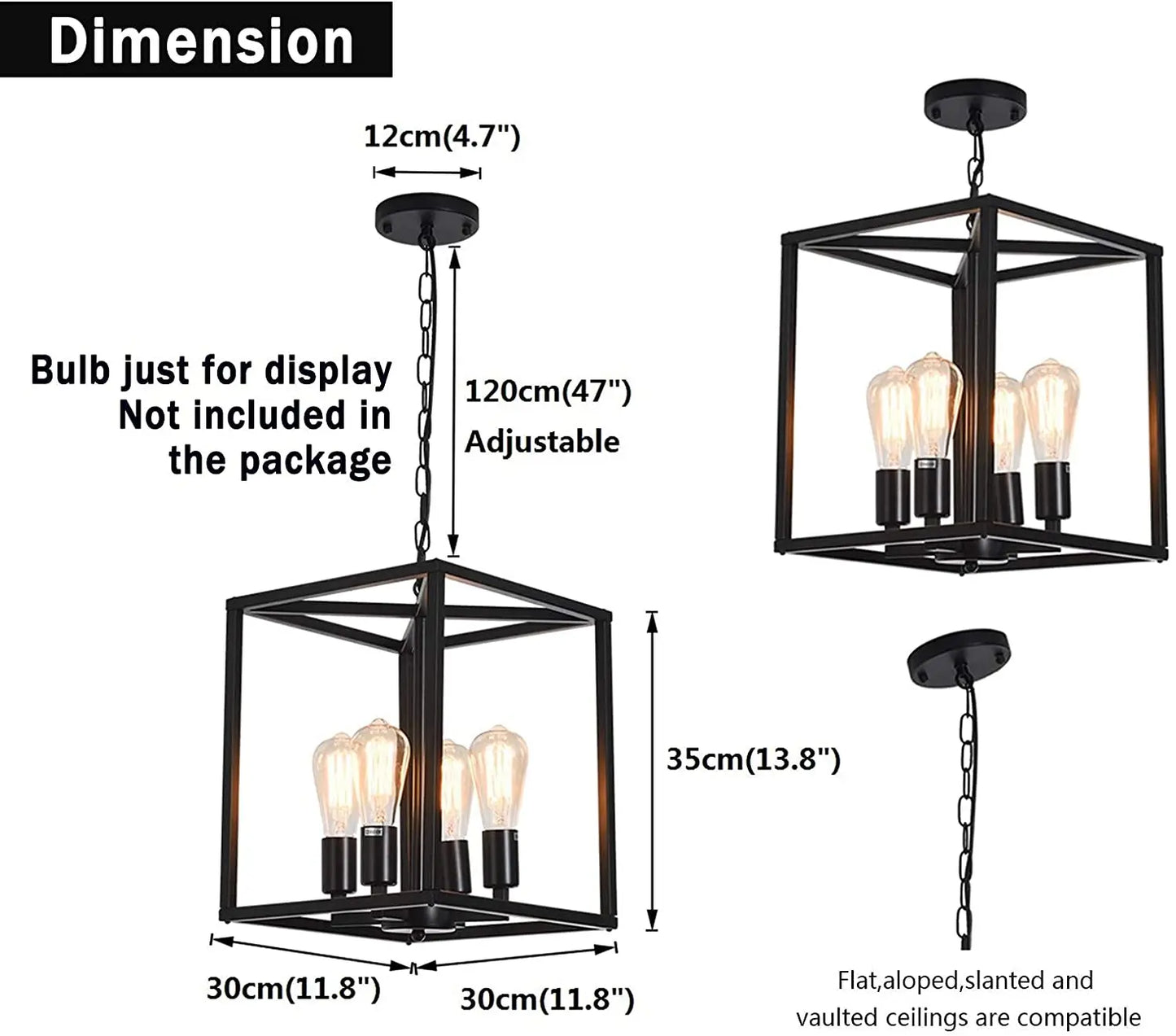 Industrial Metal Lantern Chandeliers 4-Light Adjustable Height Farmhouse Ceiling Rustic Gold Kitchen Hanging Lighting Fixture