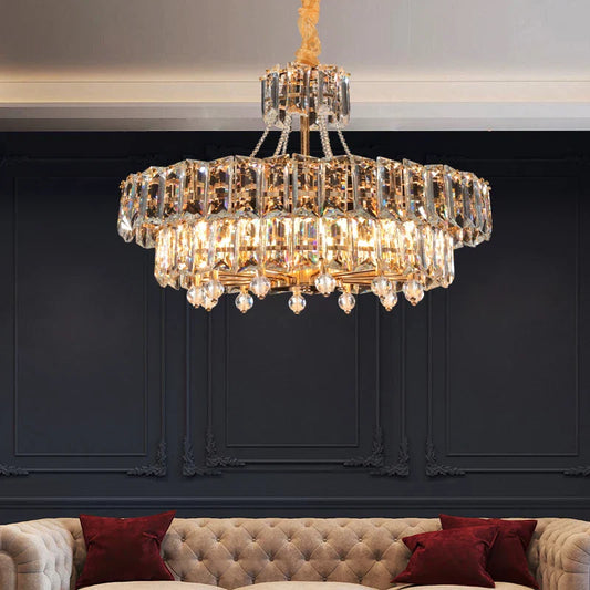 Contemporary LED Crystal Chandelier - Illuminate Your Living Room with Elegant Round and Rectangle Golden Indoor Lighting