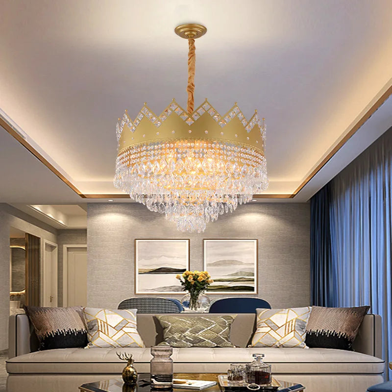 Elegant French Pastoral Golden Crystal Chandelier - Perfect for Living Rooms, Dining Rooms, Bedrooms, and Entrances