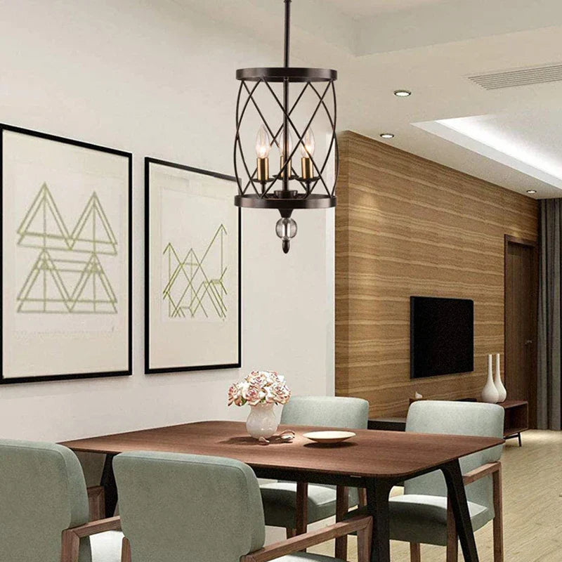 Vintage Crystal Retro Industrial Chandelier with Three Heads for Kitchen and Dining Elegance
