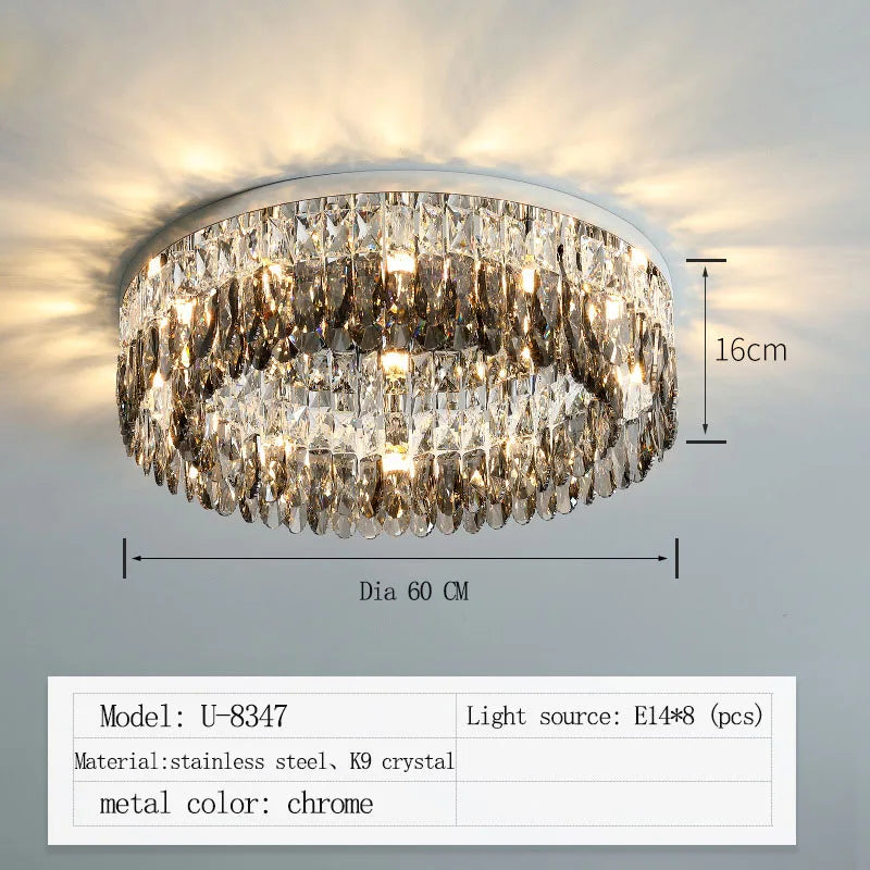 Nordic Simple Modern Crystal Ceiling Lamp - Chrome Silver Finish for Living, Dining, and Bedroom Spaces
