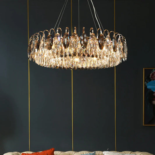 New Modern Crystal Chandelier - Luxurious Home Decor Lighting in Round Gold Design with LED Illumination