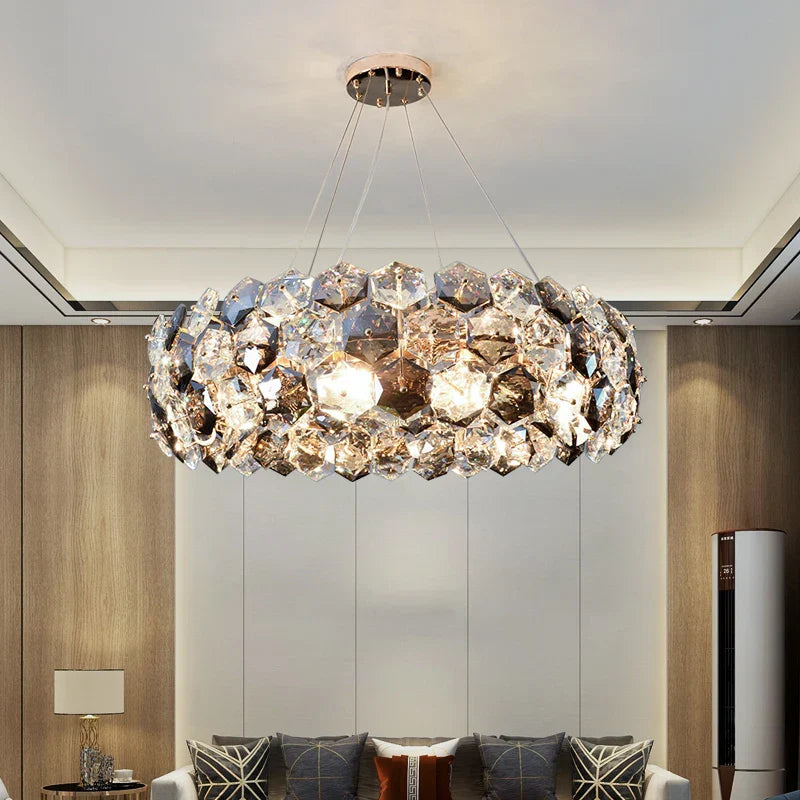 Post-modern Crystal Wrought Iron Chandelier - Elegance for Dining Rooms, Creative Living Rooms, and Glossy Suspension Lighting in Bedrooms