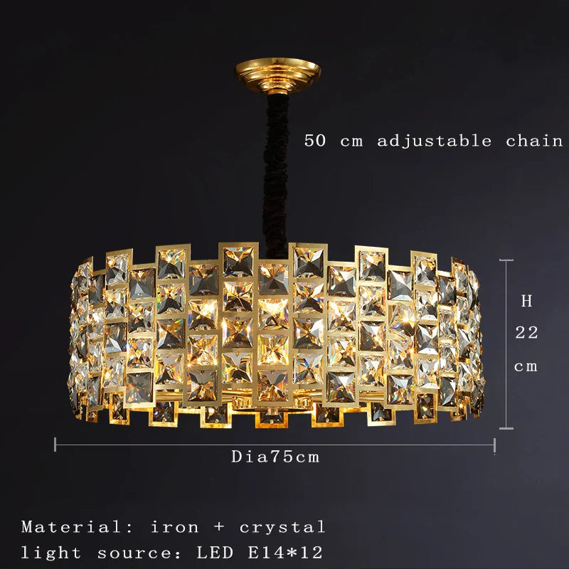 Nordic Golden Modern LED Ceiling chandelier Dining Room Decoration Lamp Square, Round Crystal Lamp
