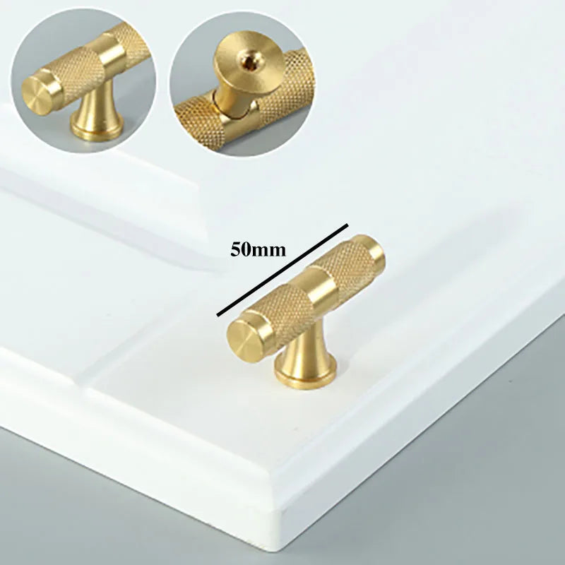 Gold Knurled Brass Handles – Textured Kitchen Cabinet Pulls and Wardrobe Knobs (50-500mm)