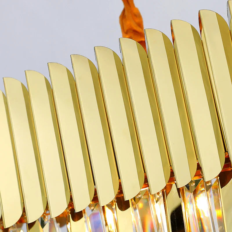 Postmodern Round Gold Stainless Steel Crystal LED Chandelier - Contemporary Illumination for Dining Elegance