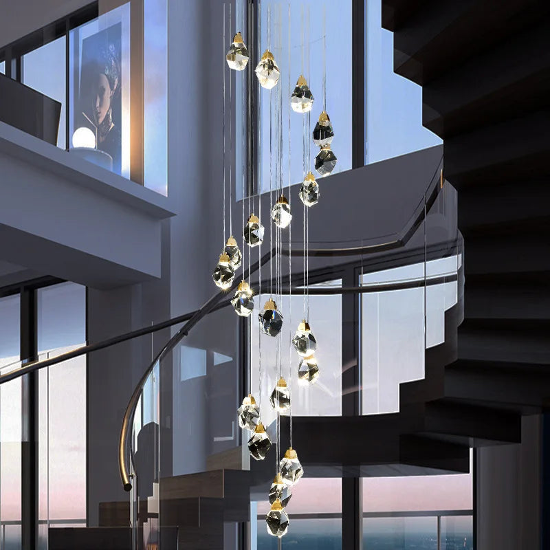 Elegant Light Luxury Crystal Chandelier - Perfect for Staircases, Living Rooms, Duplexes, Villas, and Middle Building Spaces
