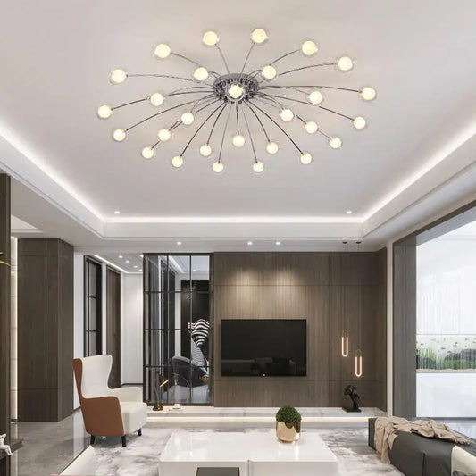 Contemporary Chrome Metal Chandelier with Glass Lampshade - Versatile LED Lighting for Home Decor