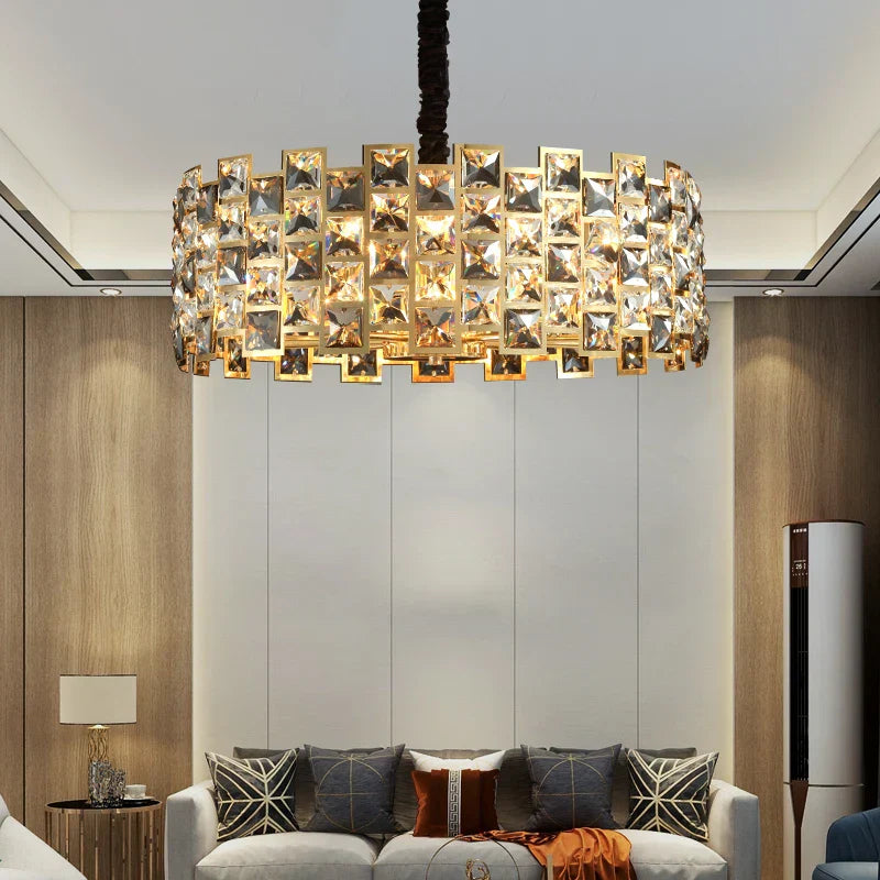 Nordic Golden Modern LED Ceiling chandelier Dining Room Decoration Lamp Square, Round Crystal Lamp