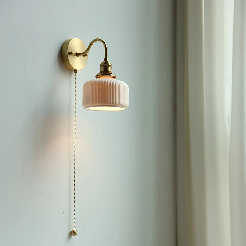 Modern Ceramic Wall Lamp with Pull Chain Switch - Stylish Lighting for Bathrooms, Mirrors, and Stairways