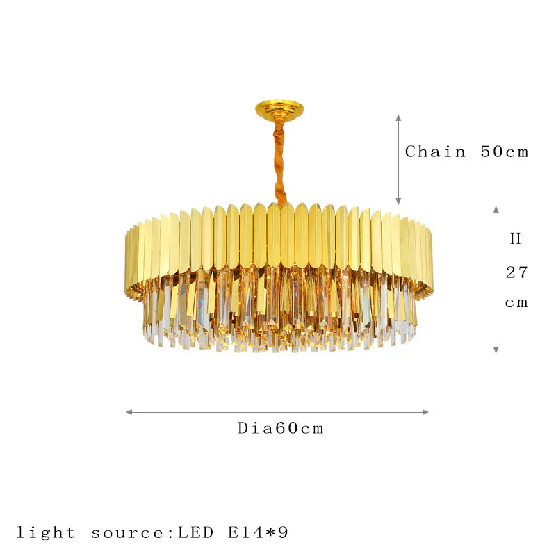Elegant Post-Modern Crystal Chandelier - Stainless Steel Golden Round Lighting for Living Rooms, Dining Rooms, and Bedrooms