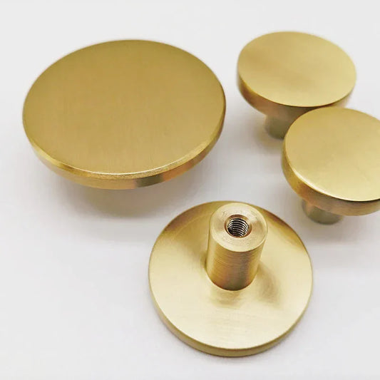 6pcs Solid Brass Cabinet Knobs – European Round Handles for Drawers, Cupboards, and Wardrobes