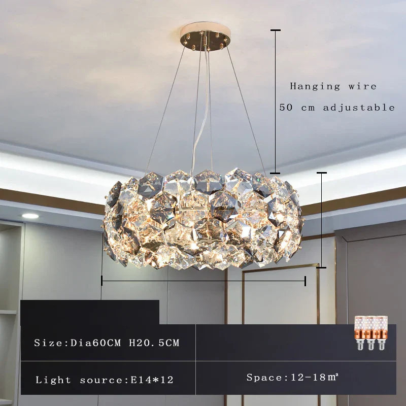 Post-modern Crystal Wrought Iron Chandelier - Elegance for Dining Rooms, Creative Living Rooms, and Glossy Suspension Lighting in Bedrooms