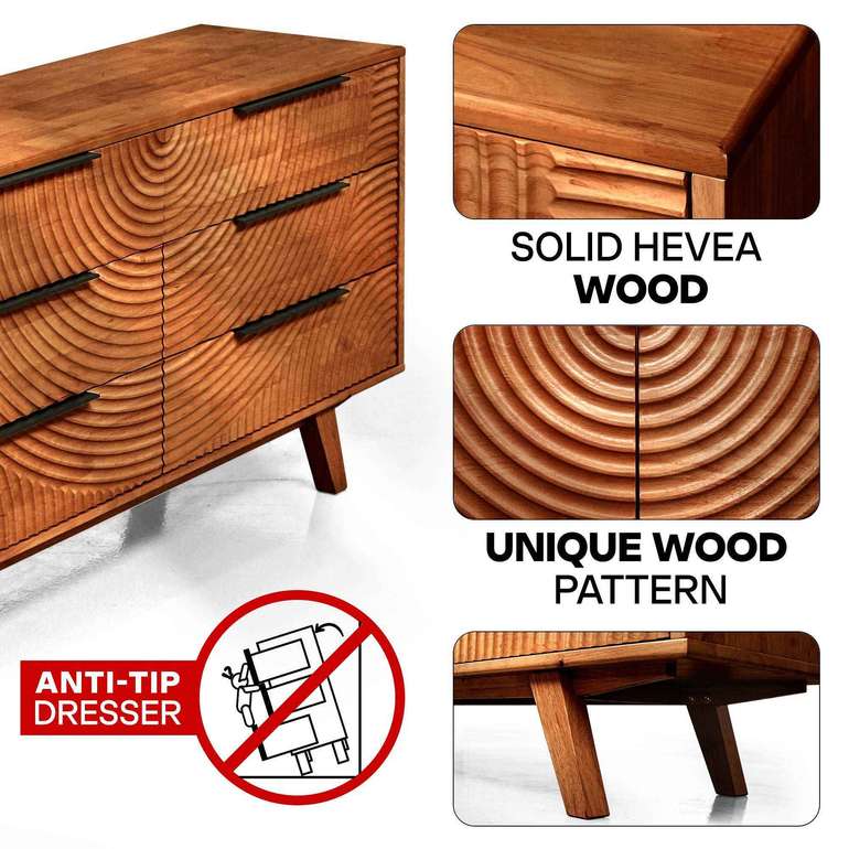 Acacia Harmony Dresser with 6 Drawers for Stylish Storage