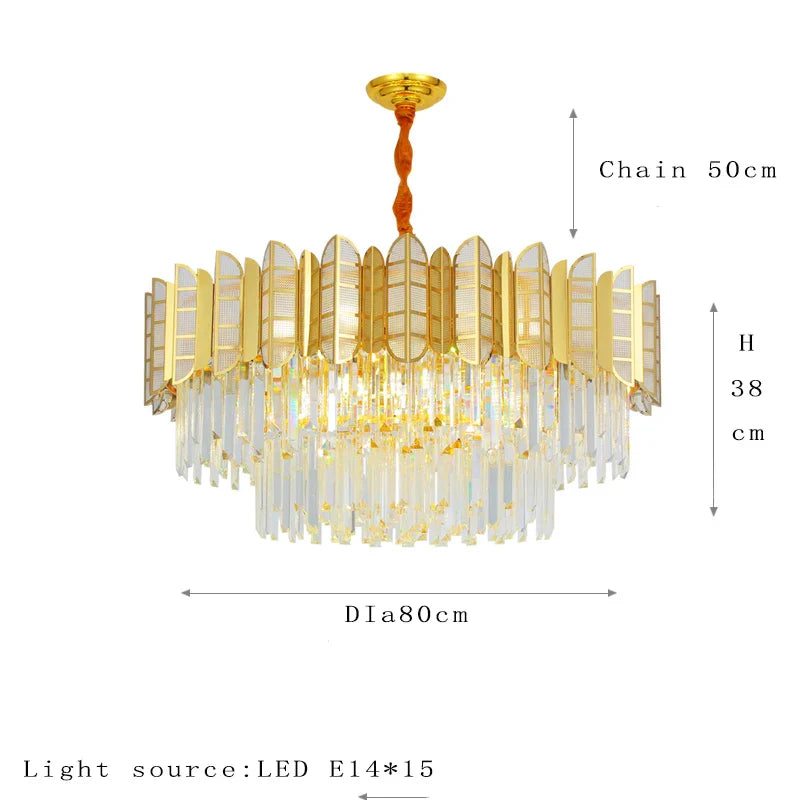 LED Stainless Steel Golden Post-Modern Chandelier - Light Luxury Crystal Elegance for Living Rooms, Bedrooms, and Dining Spaces