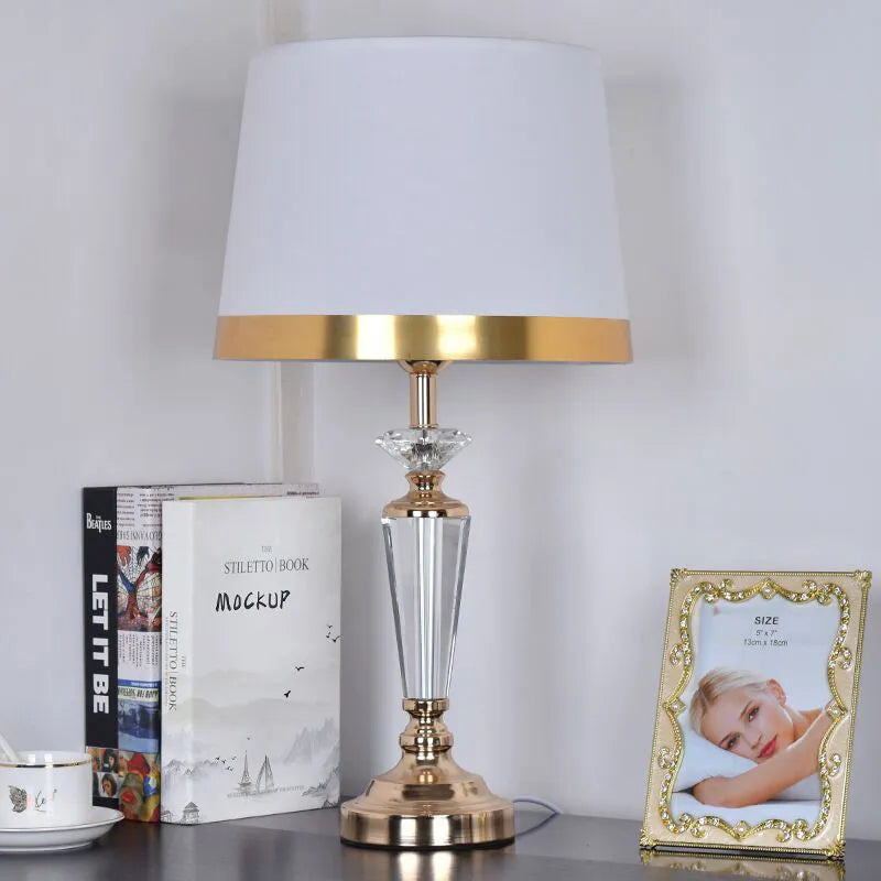 SAROK Modern Crystal Table Lamp - White Luxury LED Desk Lamp for Home and Office Decor