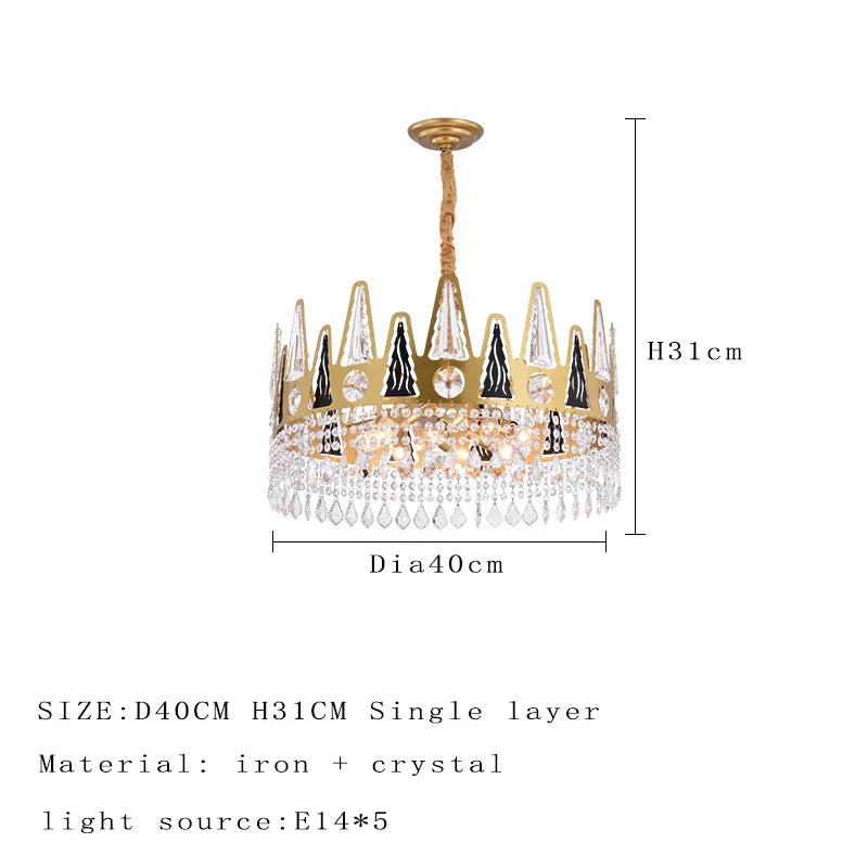Elegant French Pastoral Golden Crystal Chandelier - Perfect for Living Rooms, Dining Rooms, Bedrooms, and Entrances