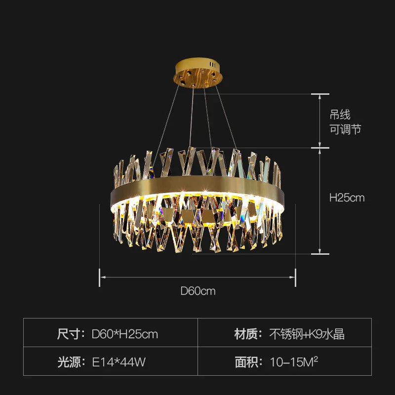 Luxury Crystal LED Chandelier - High-Quality K9 Ceiling Lighting Fixture for Elegant Living Rooms and Dining Spaces