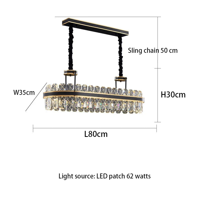 Crystal Chandelier - Modern Minimalist LED Black Leather Design for Living Rooms, Bedrooms, and Dining Spaces