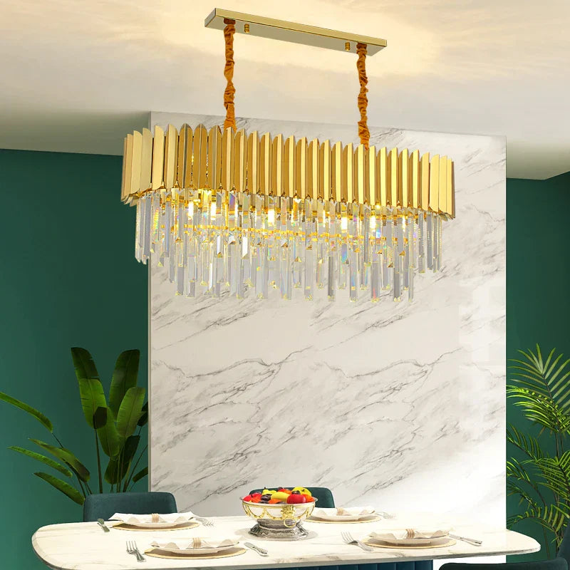 Postmodern Round Gold Stainless Steel Crystal LED Chandelier - Contemporary Illumination for Dining Elegance