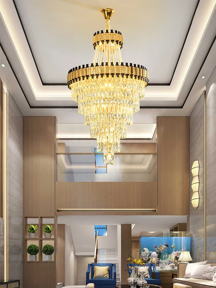 Duplex Building Chandelier - Post-Modern Light Luxury Crystal Elegance for Villas, Living Rooms, and Staircase Illumination