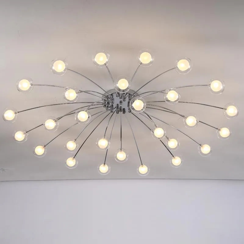 Contemporary Chrome Metal Chandelier with Glass Lampshade - Versatile LED Lighting for Home Decor