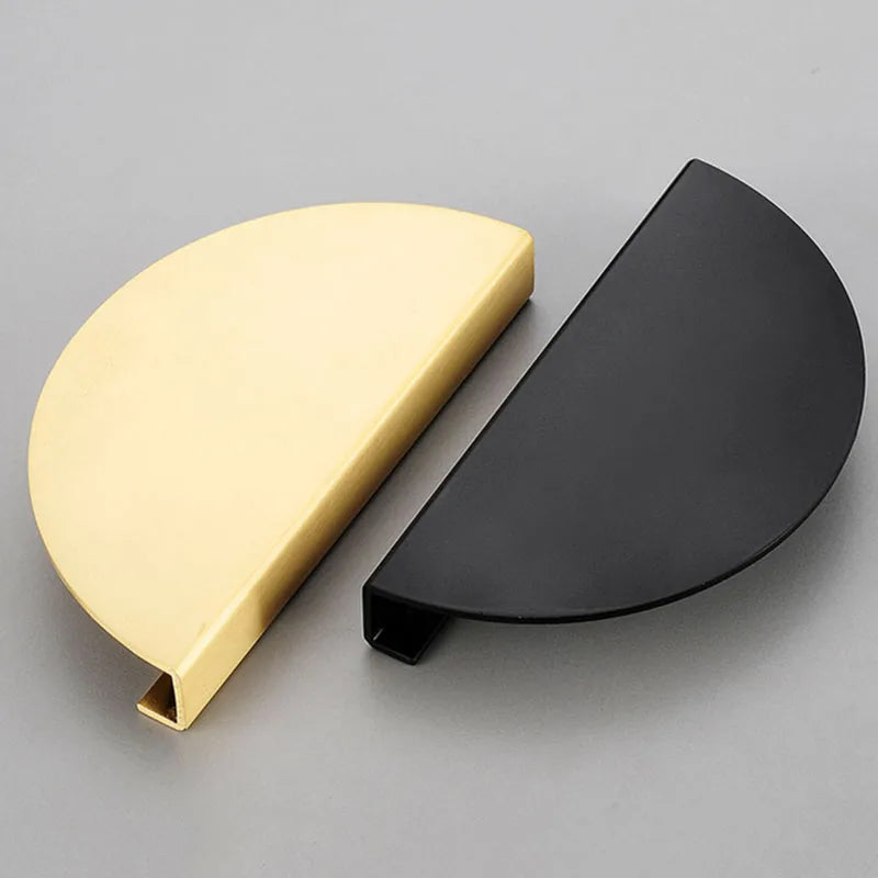 Half-Round Brass Wardrobe Handles – Modern Gold, Black, and Silver Cabinet Pull Knobs (100mm/120mm/150mm)