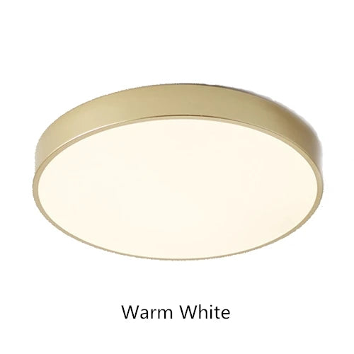 Modern Round Gold LED Ceiling Light - Ultra-Thin 5cm Surface Mount with Remote Control
