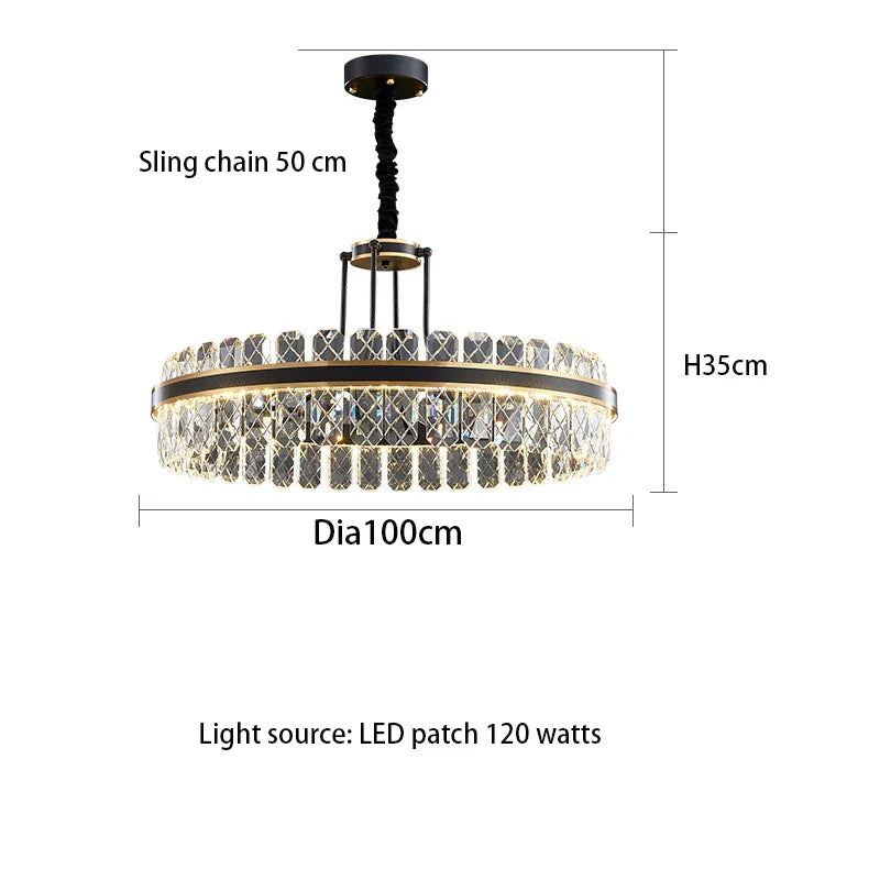Crystal Chandelier - Modern Minimalist LED Black Leather Design for Living Rooms, Bedrooms, and Dining Spaces