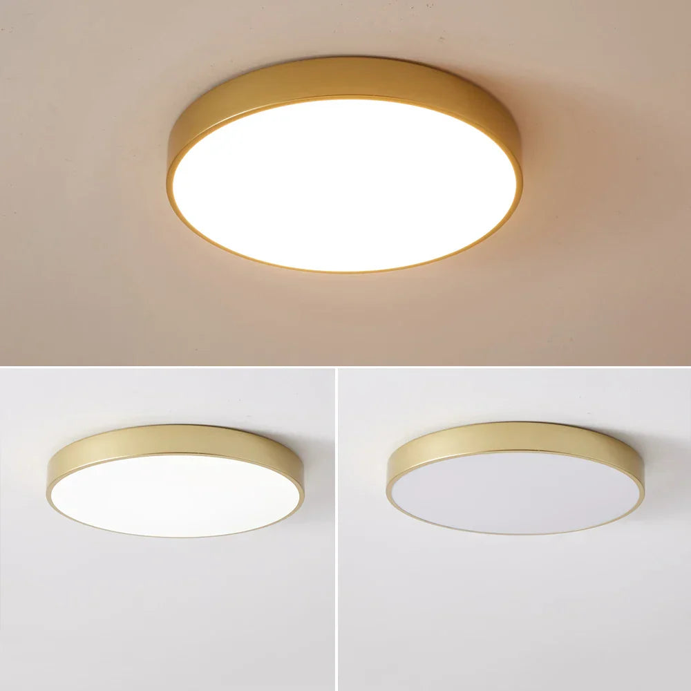 Modern Round Gold LED Ceiling Light - Ultra-Thin 5cm Surface Mount with Remote Control