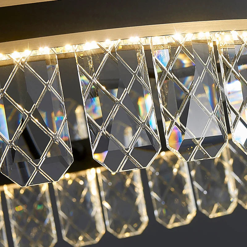 Crystal Chandelier - Modern Minimalist LED Black Leather Design for Living Rooms, Bedrooms, and Dining Spaces