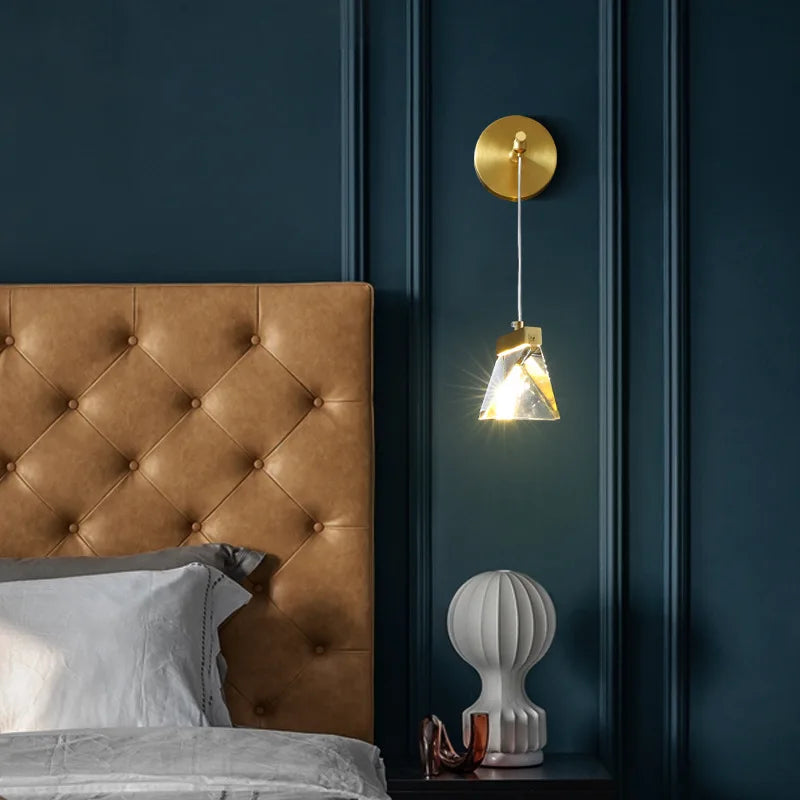 Amelia - Postmodern Light Luxury Brass Crystal Bedroom Warm Bedside Wall Lamp Creative Led Living Room Background Wall Decorative Lamp