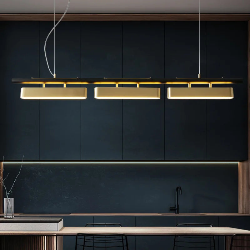 Elegant Black and Gold LED Chandelier - Contemporary Lighting for Dining, Kitchen, and Dining Rooms