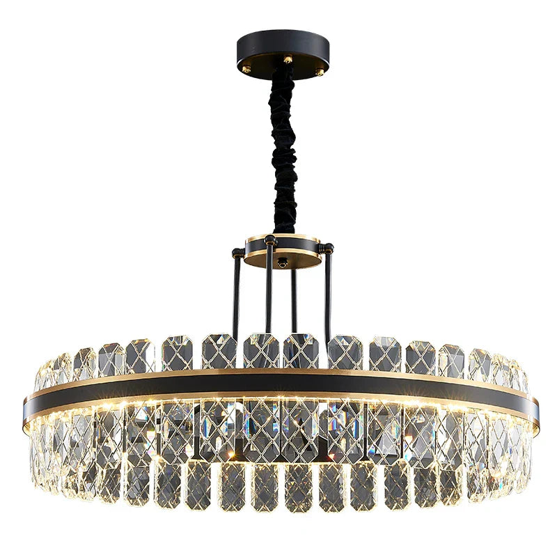 Crystal Chandelier - Modern Minimalist LED Black Leather Design for Living Rooms, Bedrooms, and Dining Spaces