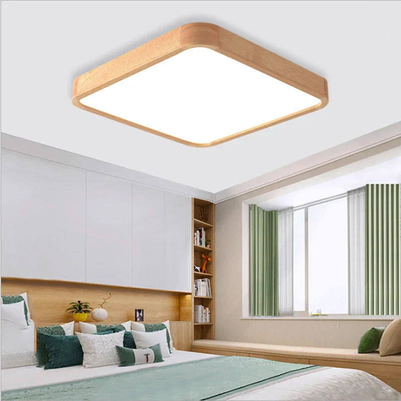 Modern Solid Wood LED Ceiling Light - Remote-Controlled Lighting Fixture for Room, Bedroom, Kitchen, and Bathroom