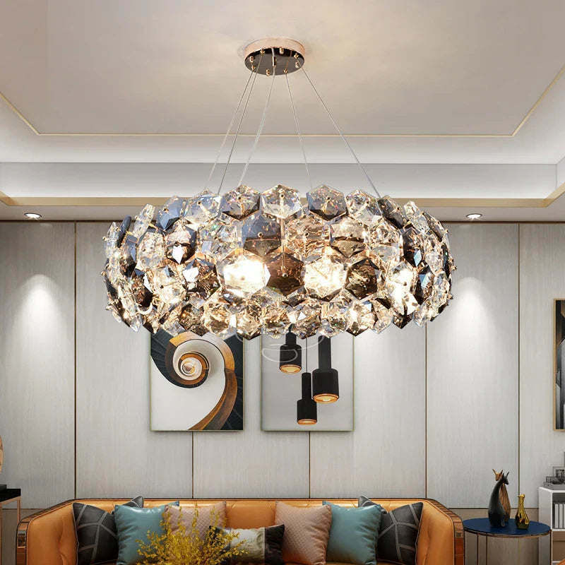 Post-modern Crystal Wrought Iron Chandelier - Elegance for Dining Rooms, Creative Living Rooms, and Glossy Suspension Lighting in Bedrooms