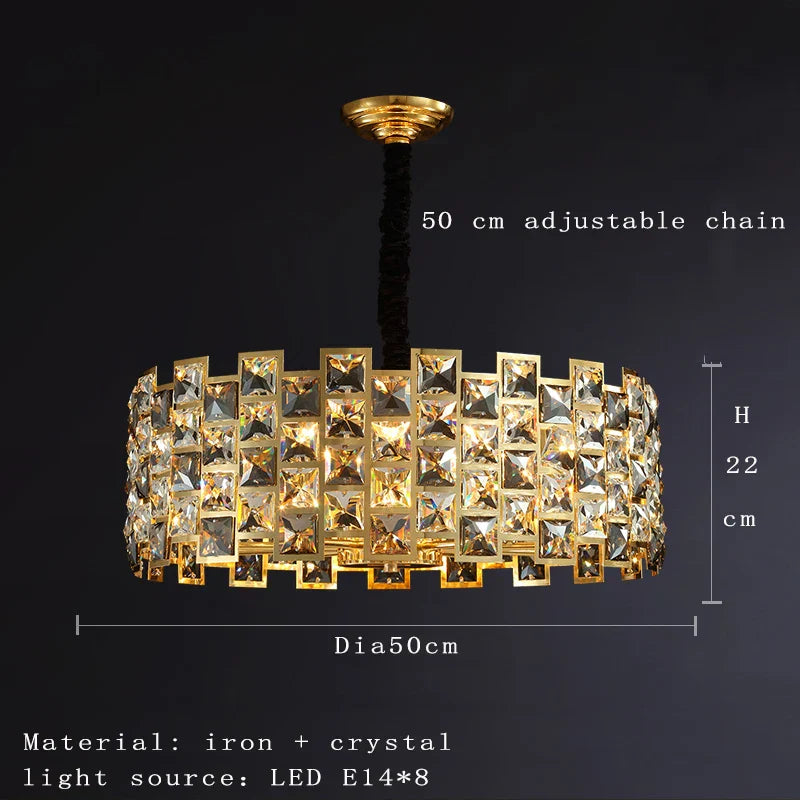 Nordic Golden Modern LED Ceiling chandelier Dining Room Decoration Lamp Square, Round Crystal Lamp