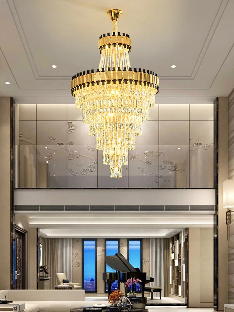 Duplex Building Chandelier - Post-Modern Light Luxury Crystal Elegance for Villas, Living Rooms, and Staircase Illumination