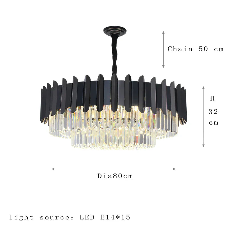 Elegant Black Crystal Chandelier - A Postmodern Light Luxury Addition for Modern Living Rooms and Bedrooms