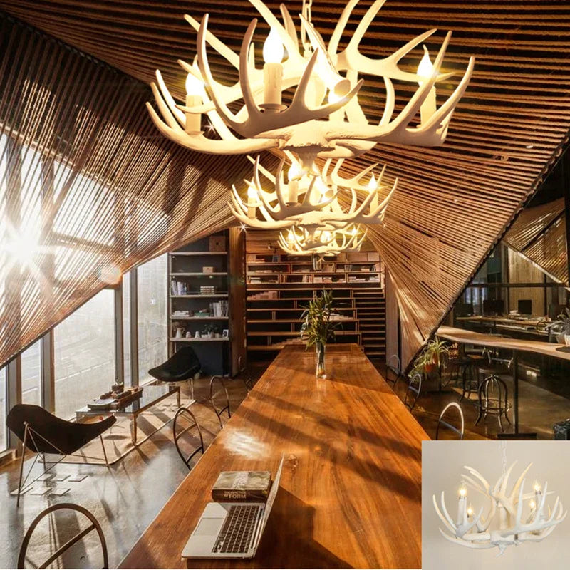 Rustic Antler Chandelier - Industrial Wind Lamps for Restaurant, Internet Cafe, and Hotel Decor