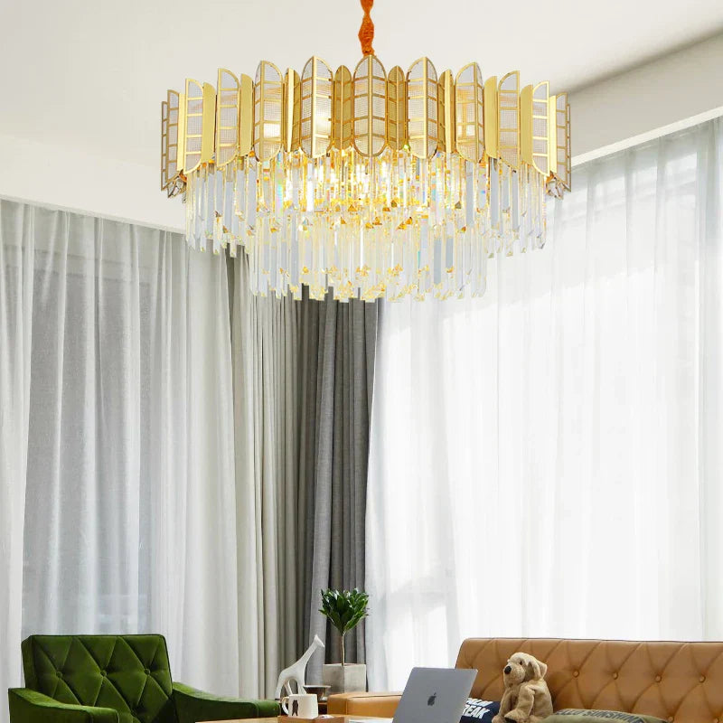LED Stainless Steel Golden Post-Modern Chandelier - Light Luxury Crystal Elegance for Living Rooms, Bedrooms, and Dining Spaces
