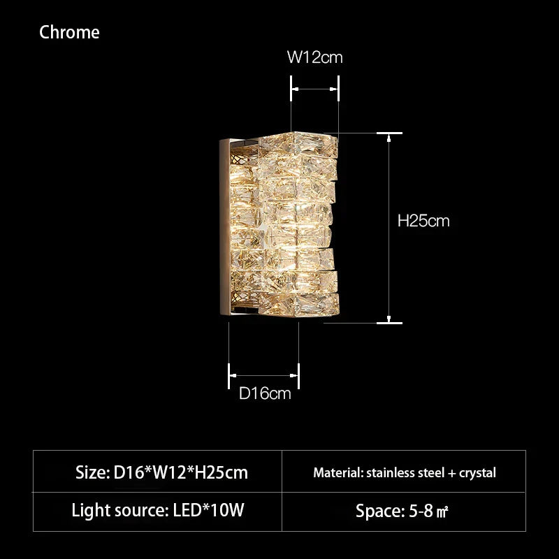 Chloe's - 3 Color Temperature Wall Lamp Crystal K9 LED Wall Light Chrome Gold Indoor Bright Wall Sconce for Living/Dining/Bed Room Hotel