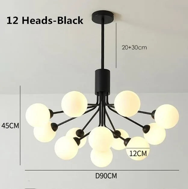 Luxury Gold Nordic Glass Ball Chandelier - LED Magic Bean Apiales Chandeliers for Bedrooms, Kitchens, Dining Rooms, and Cafe Lighting
