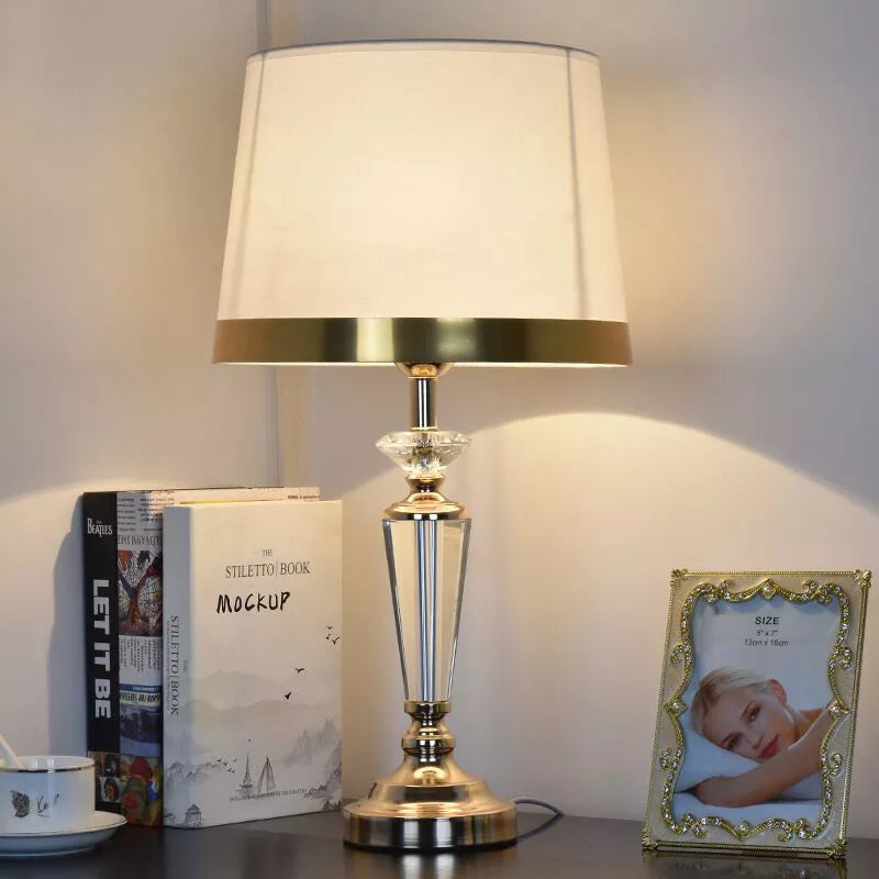 SAROK Modern Crystal Table Lamp - White Luxury LED Desk Lamp for Home and Office Decor
