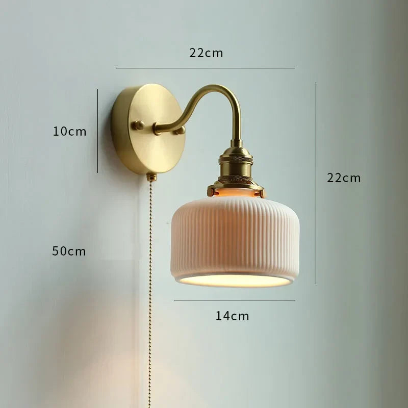 Modern Ceramic Wall Lamp with Pull Chain Switch - Stylish Lighting for Bathrooms, Mirrors, and Stairways