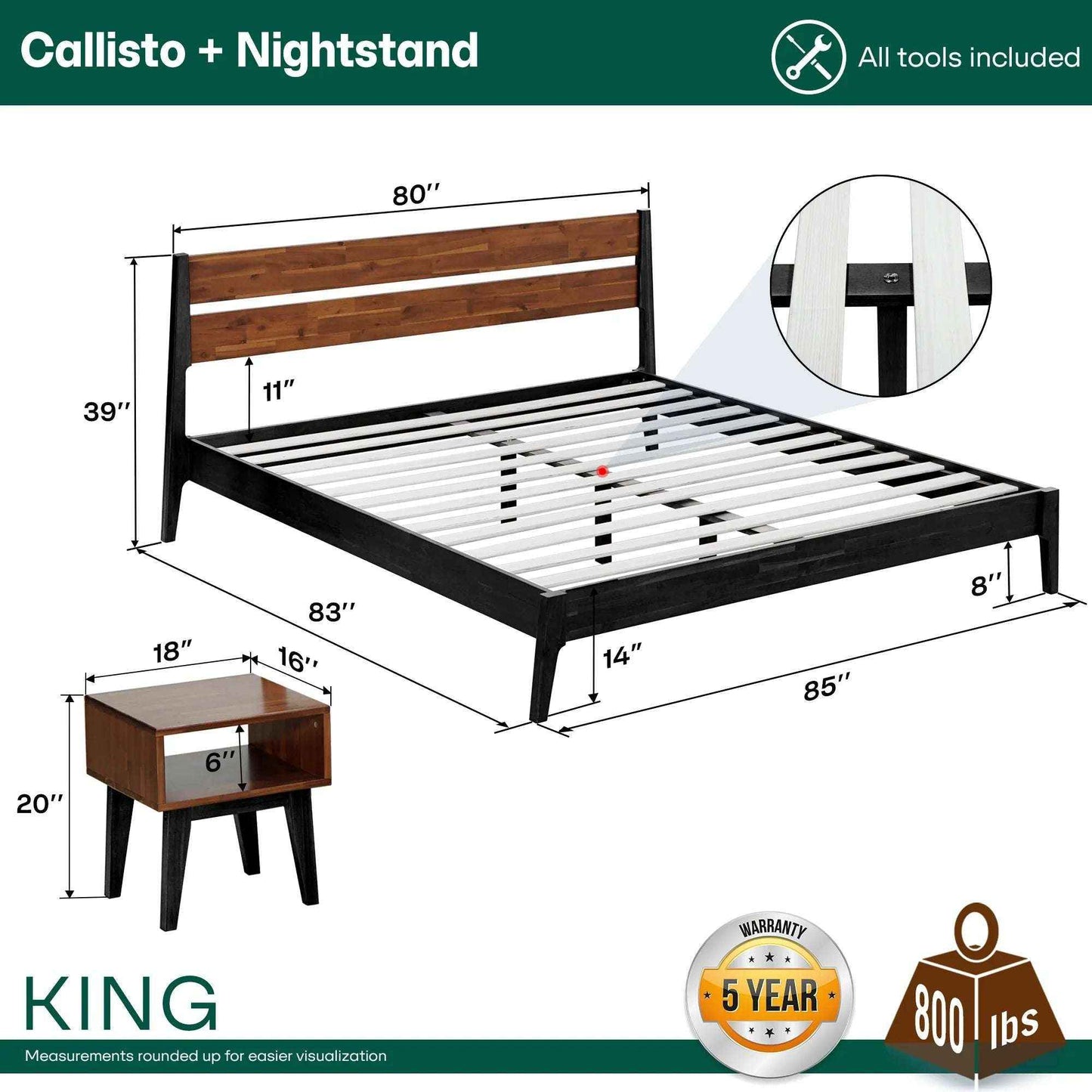 Acacia Callisto Solid Wood Bed Frame and Nightstand Set for a Stylish Bedroom