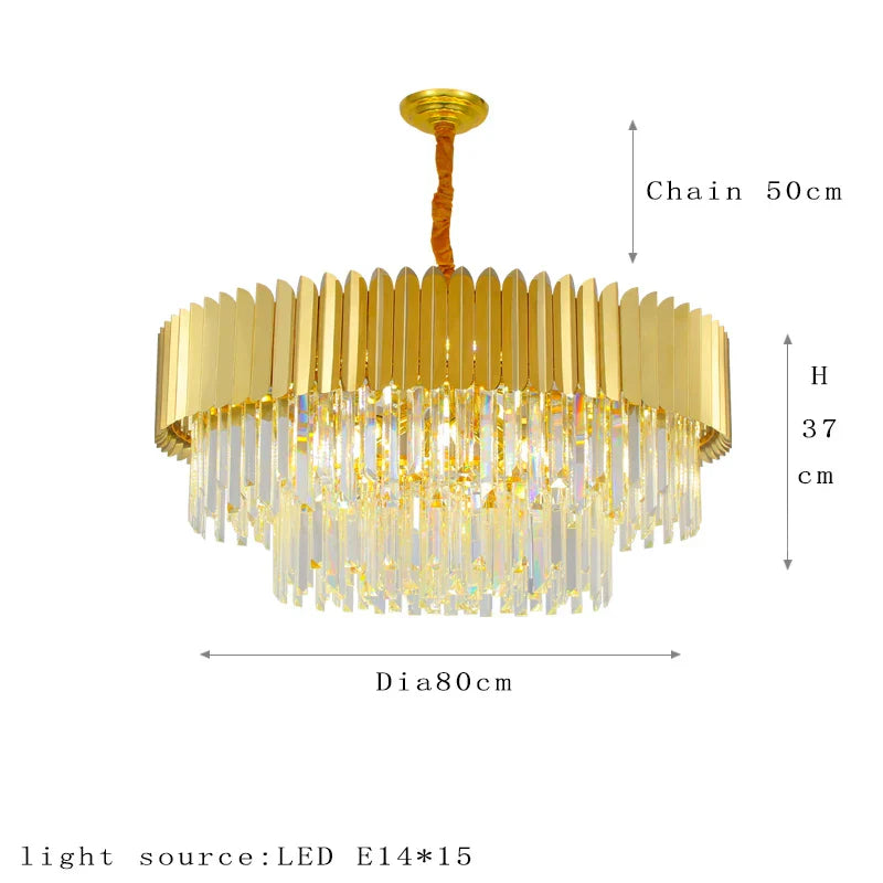 Postmodern Round Gold Stainless Steel Crystal LED Chandelier - Contemporary Illumination for Dining Elegance