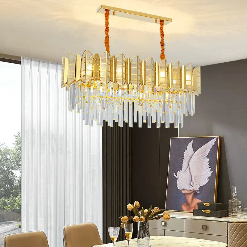LED Stainless Steel Golden Post-Modern Chandelier - Light Luxury Crystal Elegance for Living Rooms, Bedrooms, and Dining Spaces
