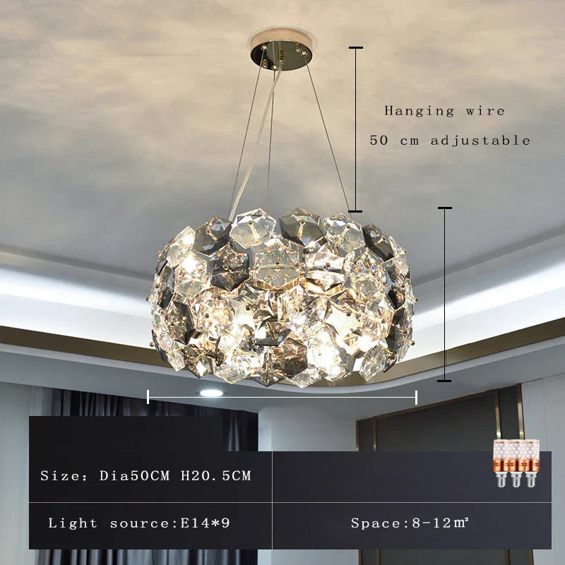 Post-modern Crystal Wrought Iron Chandelier - Elegance for Dining Rooms, Creative Living Rooms, and Glossy Suspension Lighting in Bedrooms
